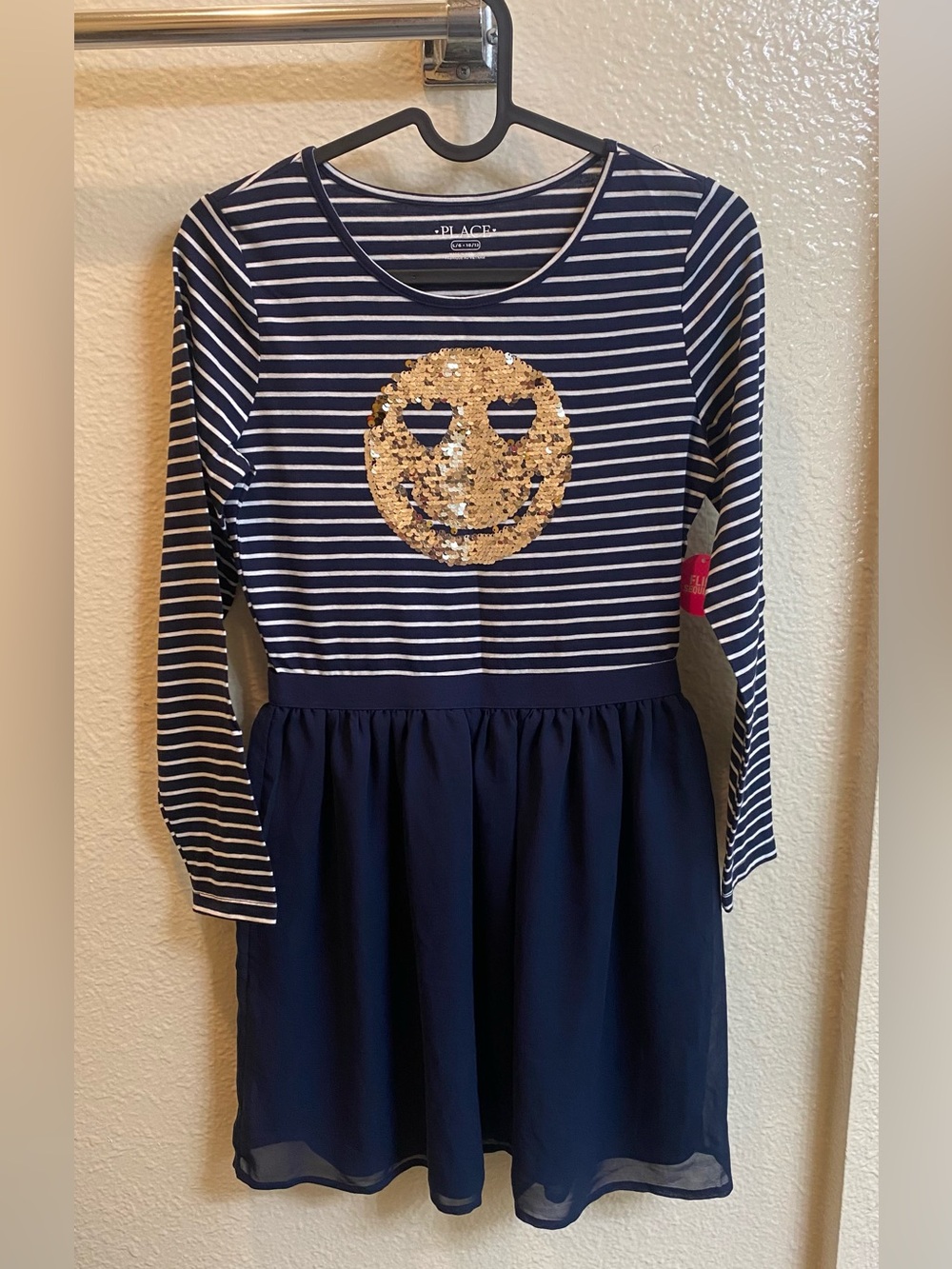 Navy and White Striped Dress with Sequins